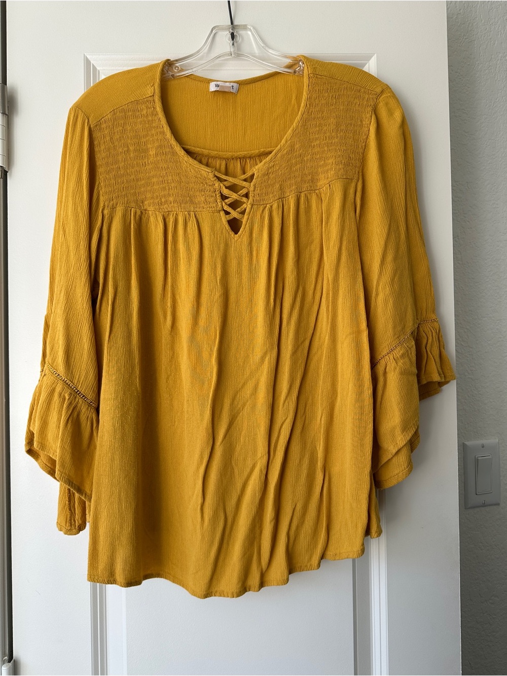 Westport Mustard Lace-Up Ruffle Sleeve Blouse - Picture 2 of 6